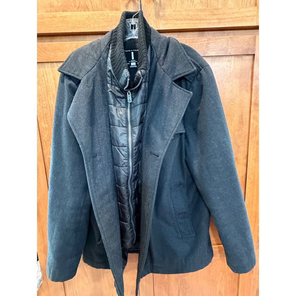 Jeans by Buffalo Women Charcoal Gray Wool Blend Pea Coat Puffer Bib Jacket L